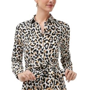 J. Crew - NWT Leopard Tie-Waist Shirtdress In Cotton Poplin Long Sleeve Sz 2